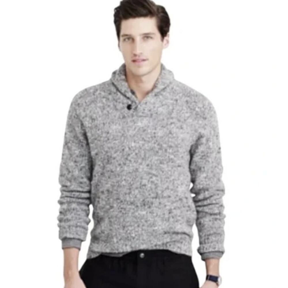 J. Crew Wool Alpaca Shawl Collar Marled Gray Brown Knit Sweater Men Size Medium